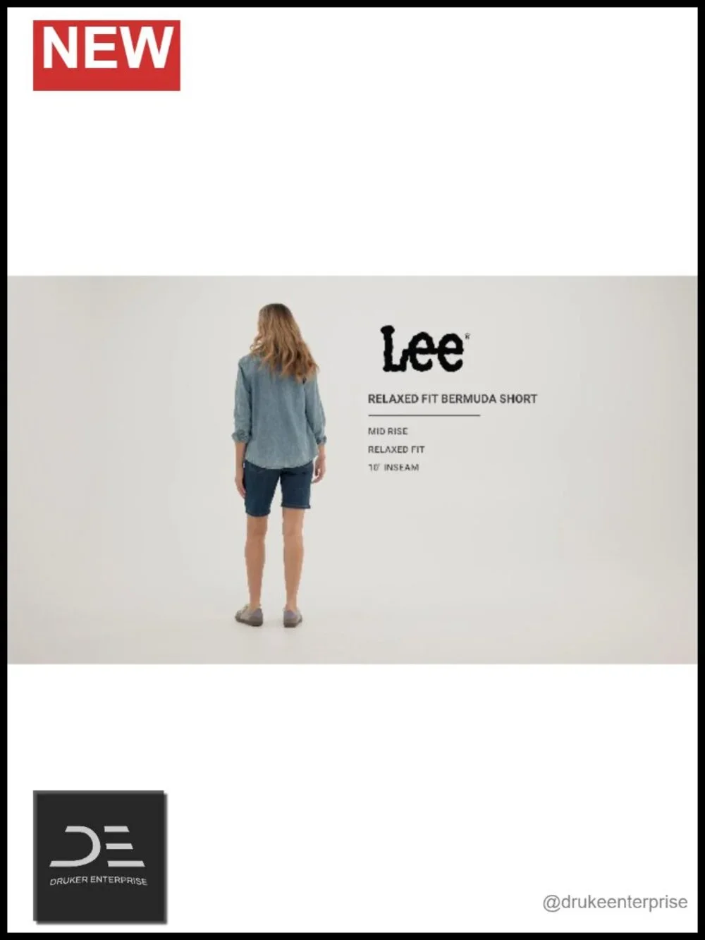 Relaxed Fit Bermuda Shorts Denim Mid-Rise 10in Inseam 5 Pockets